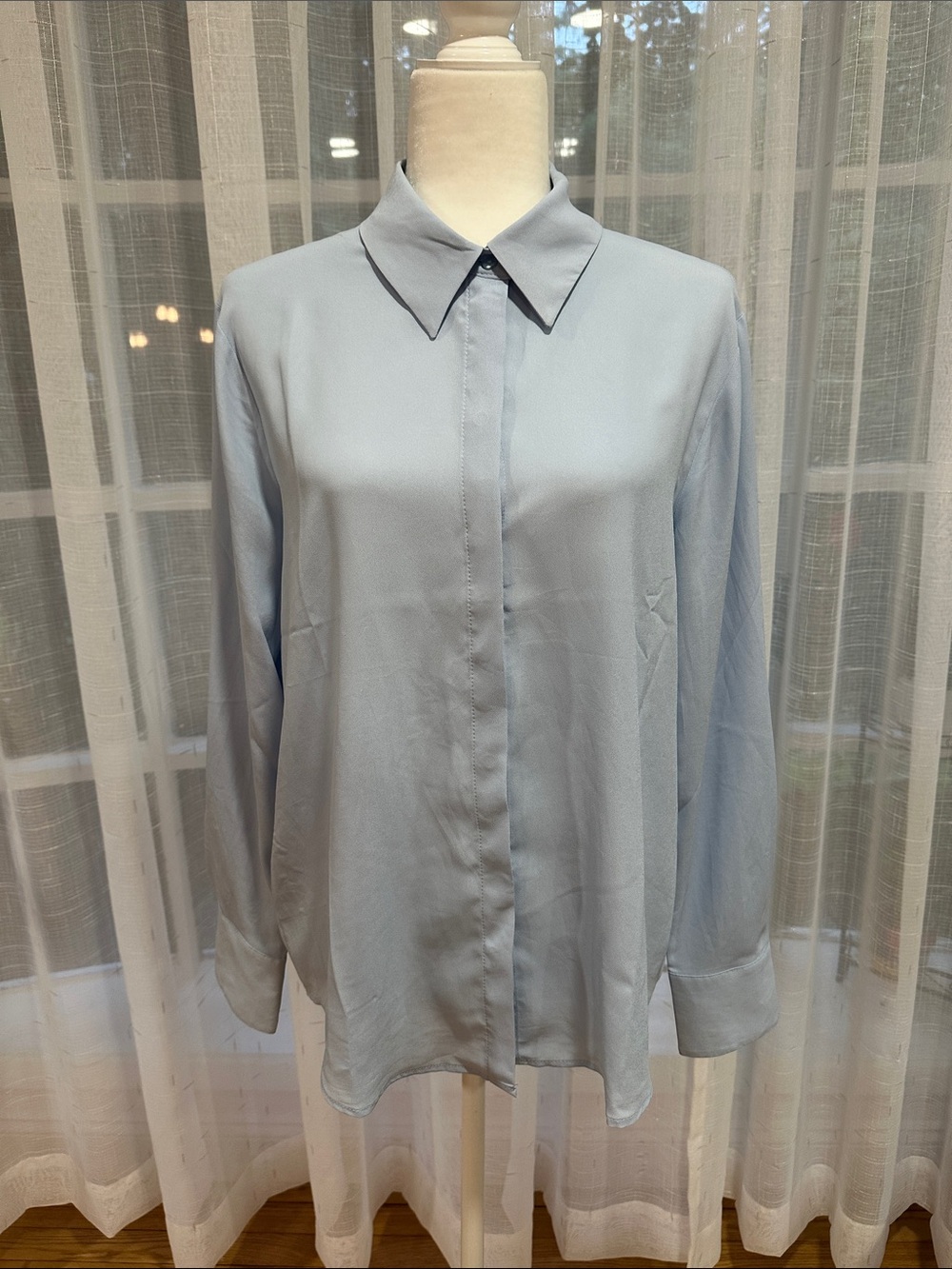 Mango Light Blue Women's Button-Front Blouse Size 10